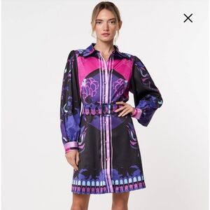 Billy Floral Print Shirt Dress - Black/Purple